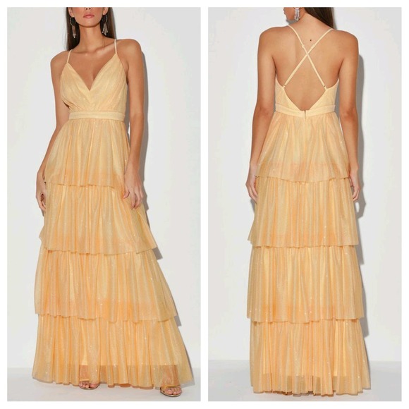 Lulus Dresses & Skirts - Lulus Champagne Glitter Tiered Backless Maxi Dress